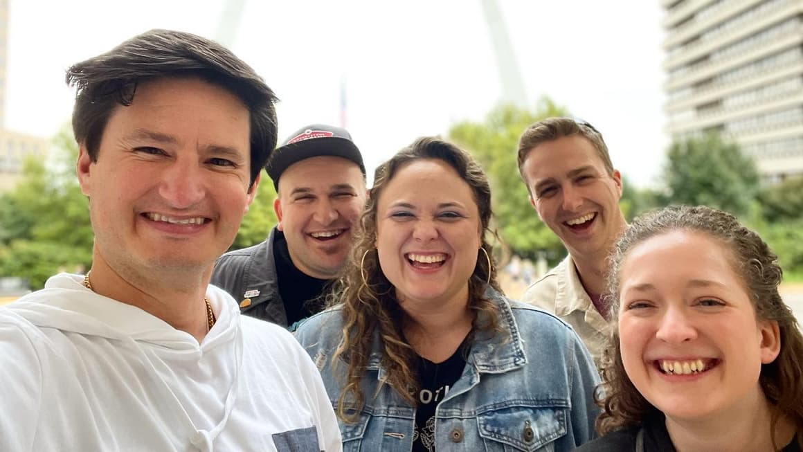 Group of friends on a tour being led by Jeremiah Lorrig